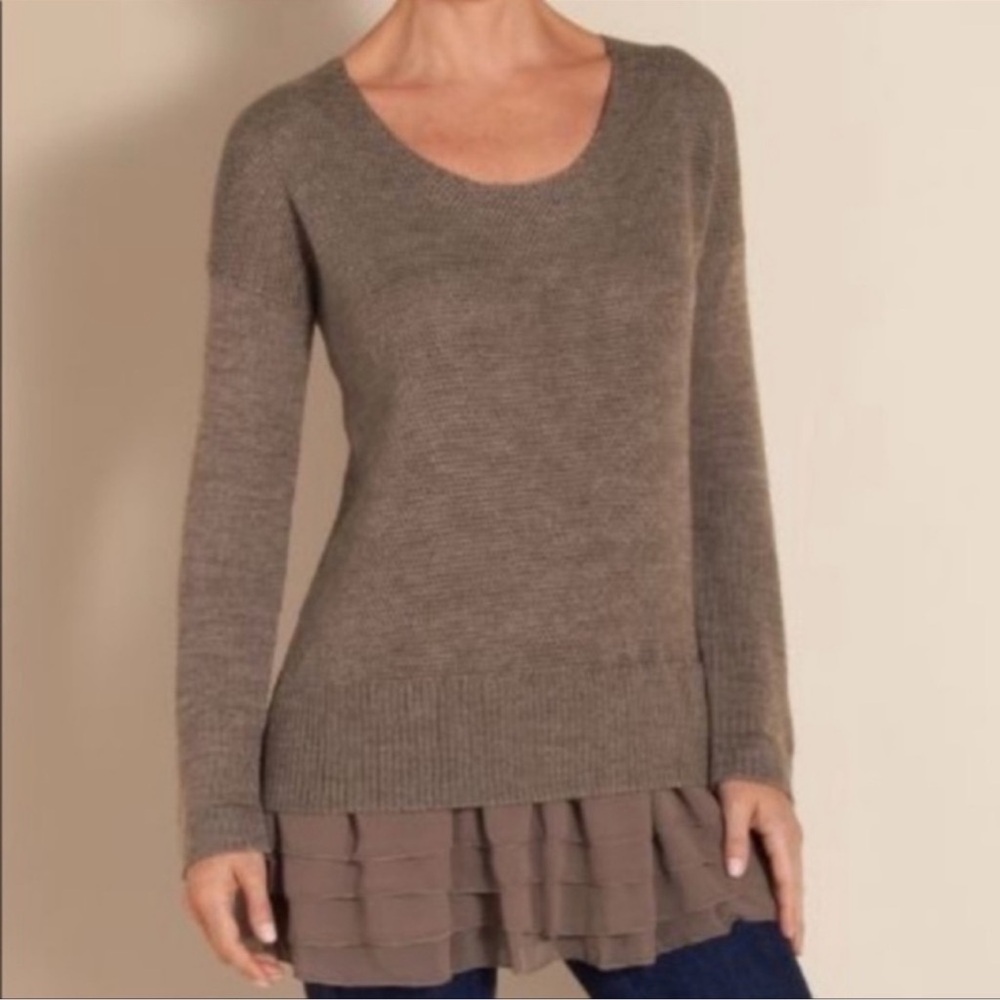 Soft Surroundings Brown Wool Blend Tunic Sweater Ruffle Hem Casual Size Medium